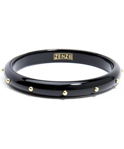 Acetate Gold Studded Acrylic Resin Bangle Stacking Bracelet for Women Black $17.34 Bracelets