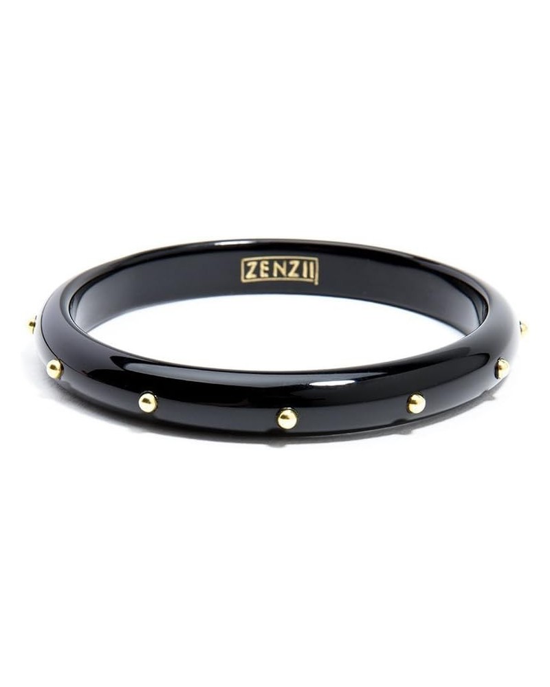 Acetate Gold Studded Acrylic Resin Bangle Stacking Bracelet for Women Black $17.34 Bracelets