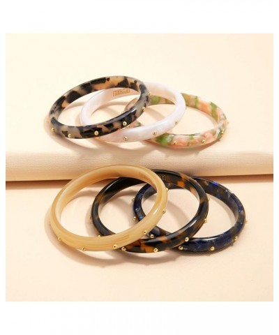 Acetate Gold Studded Acrylic Resin Bangle Stacking Bracelet for Women Black $17.34 Bracelets