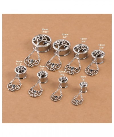 1 Pair Lotus Dangle Ear Gauges Yoga Piercing Jewelry Stainless Steel Flower Ear Hangers Plugs Tunnels Ear Stretchers Earrings...