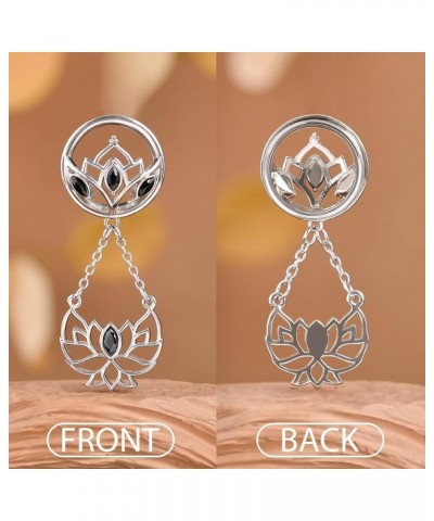 1 Pair Lotus Dangle Ear Gauges Yoga Piercing Jewelry Stainless Steel Flower Ear Hangers Plugs Tunnels Ear Stretchers Earrings...