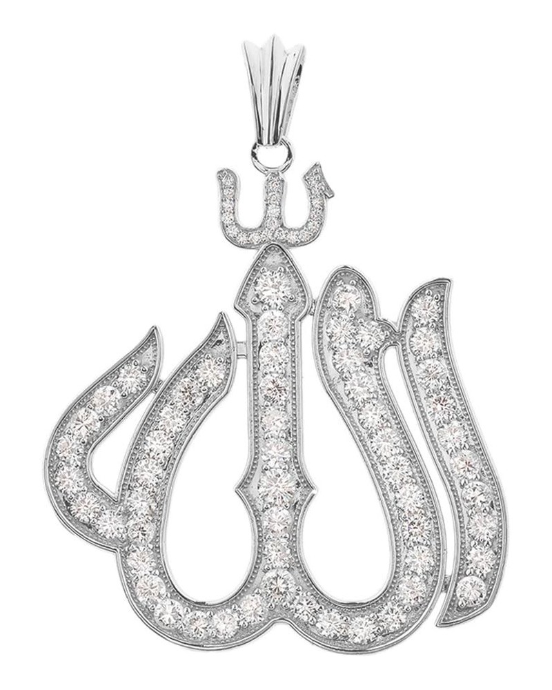 Middle Eastern Jewelry Elegant Sterling Silver CZ Large Arabic Allah Pendant $42.89 Necklaces