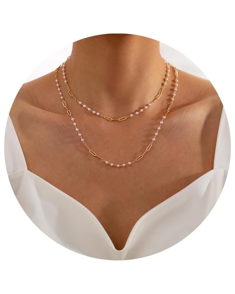 Pearl Necklaces for Women 14k Gold Plated Handmade White Pearl Choker Necklace Dainty Small Tiny Beaded Pearl Strand Chain Ne...