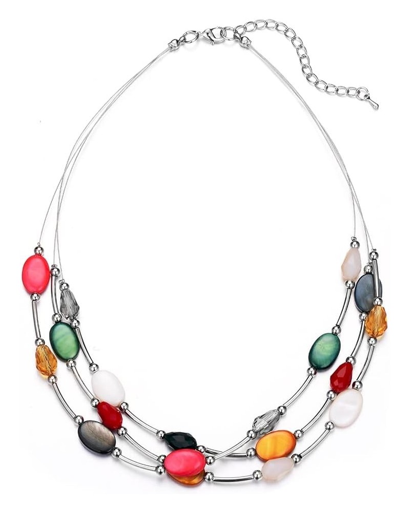 Crystal Layered Statement Necklace For Women - Choker Necklace with Chunky Silver Chain, Birthday Gifts For Women 13-Colorful...