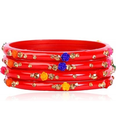 Indian Bangles Jewelry For Women Glass Bangles Flower Design Costume Matching Partywear Bangles Set 4pc Beautiful Bollywood B...