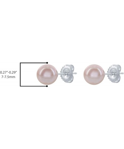 14K White Gold & Yellow Gold Pearls Ear Studs, Round Pink Freshwater Cultured Pearl, Classic Bridal Stud Pearl Earrings - Cho...