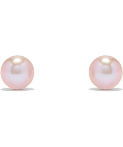 14K White Gold & Yellow Gold Pearls Ear Studs, Round Pink Freshwater Cultured Pearl, Classic Bridal Stud Pearl Earrings - Cho...