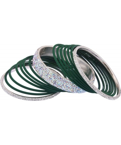 Indian Bangle Set Rhinestone CZ Crystal Bangle Plain Metal Bangles Bracelet Jewelry for Women Matte Green (Set of 30 Pcs) 2-6...