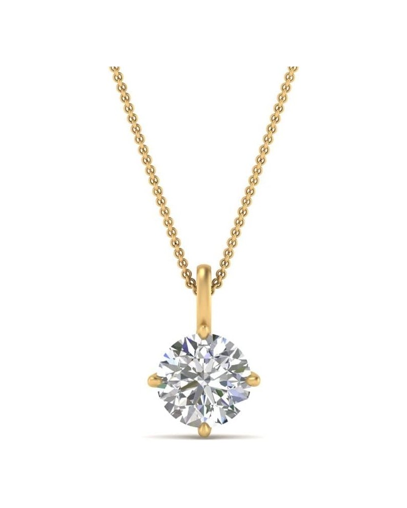 1/4 To 5 Carat Round Cut Lab Grown Diamond Solitaire 4 Prong Necklace Pendant With 18" Chain For Her 14K Gold (SI1-SI2 Clarit...