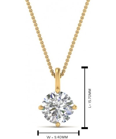 1/4 To 5 Carat Round Cut Lab Grown Diamond Solitaire 4 Prong Necklace Pendant With 18" Chain For Her 14K Gold (SI1-SI2 Clarit...