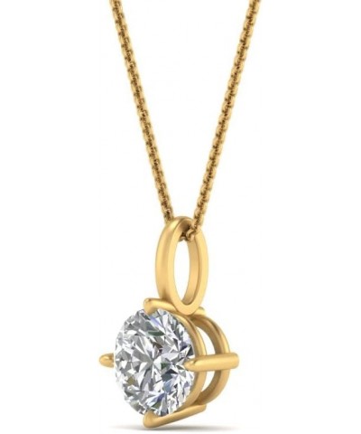 1/4 To 5 Carat Round Cut Lab Grown Diamond Solitaire 4 Prong Necklace Pendant With 18" Chain For Her 14K Gold (SI1-SI2 Clarit...