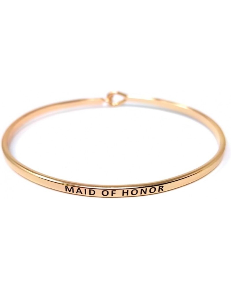 Wedding Inspirational Message Engraved Thin Bangle Hook Bracelet MAID OF HONOR-ROSEGOLD Brass $8.79 Bracelets