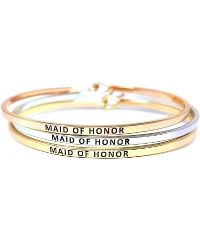 Wedding Inspirational Message Engraved Thin Bangle Hook Bracelet MAID OF HONOR-ROSEGOLD Brass $8.79 Bracelets