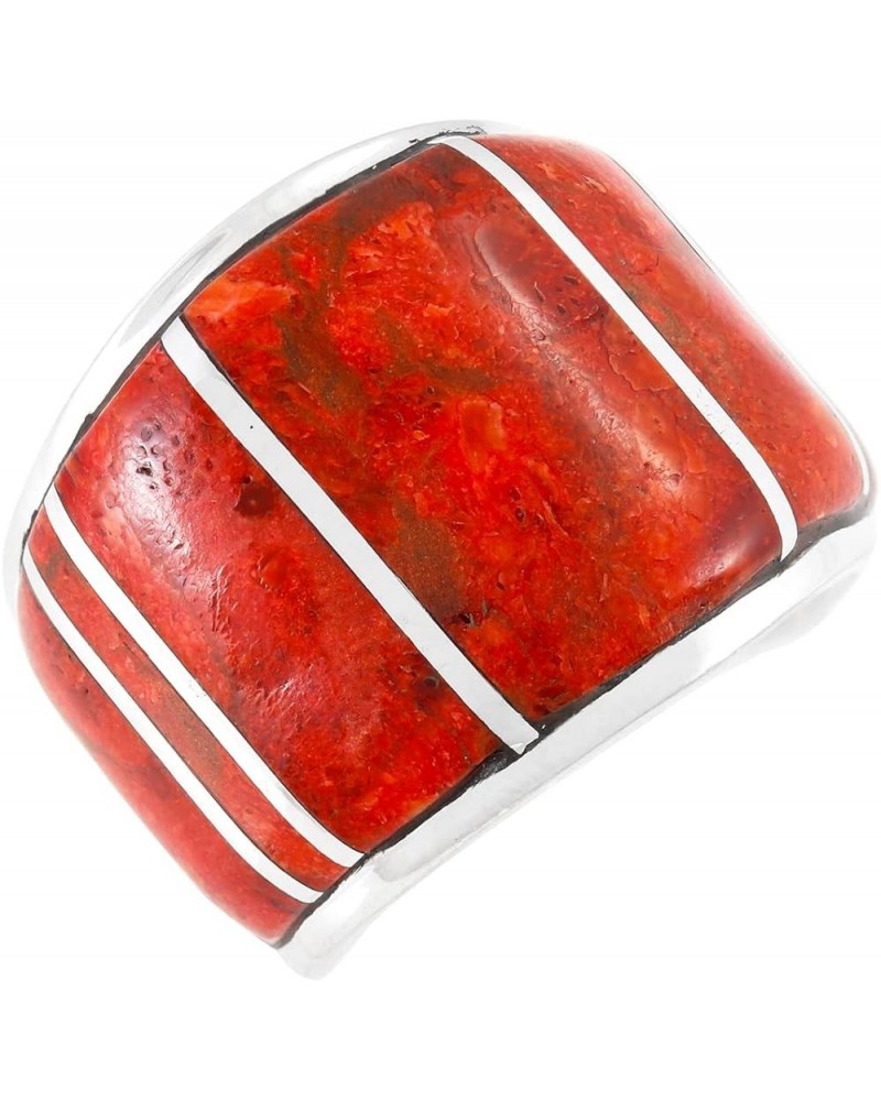 Wide Turquoise Ring in Sterling Silver 925 Genuine Gemstones Coral $34.56 Rings