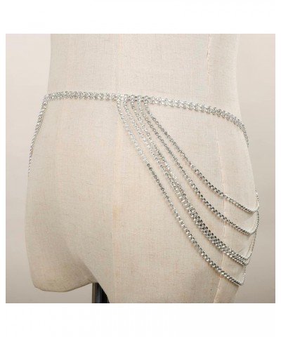 Sparkly Rhinestones Beads 5 Layer Waist Chain Silver Belly Belt for Women Girls Party Bling Jewelry Silver $9.01 Body Jewelry