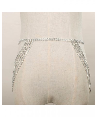 Sparkly Rhinestones Beads 5 Layer Waist Chain Silver Belly Belt for Women Girls Party Bling Jewelry Silver $9.01 Body Jewelry