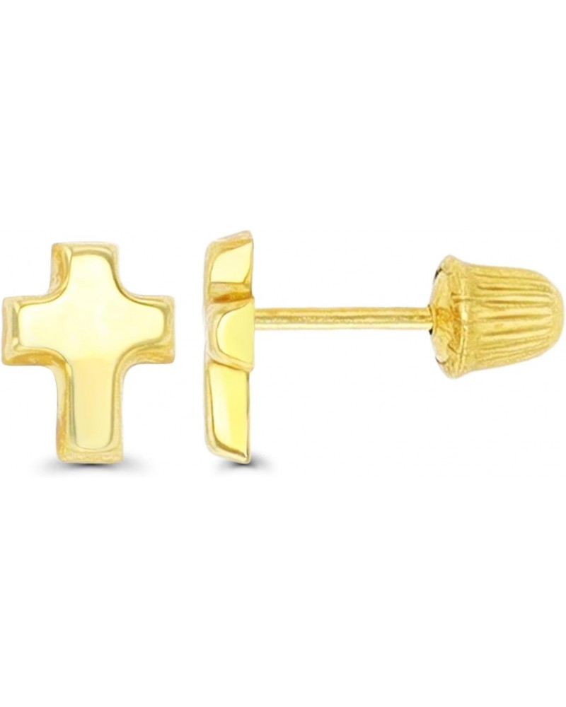 14K Yellow Gold High Polished Cross Hat Screw Back Stud Earring $23.76 Earrings