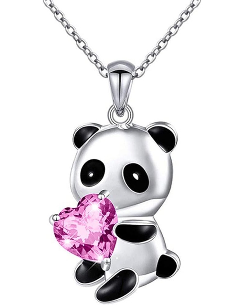 Necklace Panda Embrace Heart All Match Jewelry Funny Animal Pendant Necklace for Daily Wear Pink $3.43 Others