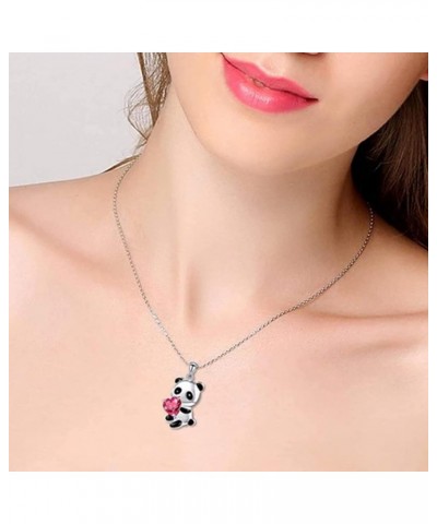 Necklace Panda Embrace Heart All Match Jewelry Funny Animal Pendant Necklace for Daily Wear Pink $3.43 Others