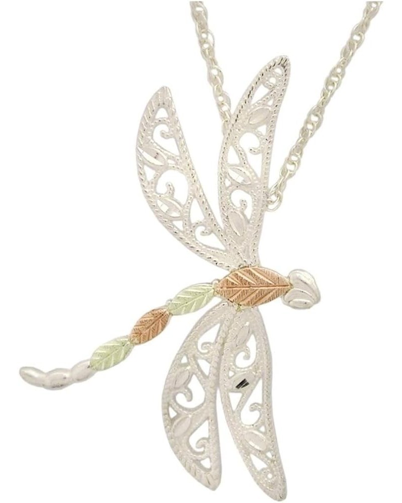 Filigree Dragonfly Pendant Necklace, Sterling Silver, 12k Rose and Green Black Hills Gold 18 Inches 18.0 Inches $47.45 Necklaces