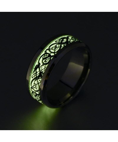 Men's Women's Stainless Steel Dark Luminous Glowing Silver/Black Band 8mm Width Engagement Promise Wedding Ring Glow in The D...