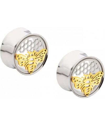 316L Stainless Steel Gold PVD Cut Out Bee and Honeycomb Shape Double Flared Plugs, Sold As Pair 14mm (9/16") $9.71 Body Jewelry