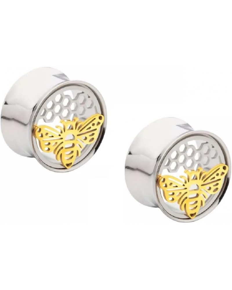 316L Stainless Steel Gold PVD Cut Out Bee and Honeycomb Shape Double Flared Plugs, Sold As Pair 14mm (9/16") $9.71 Body Jewelry