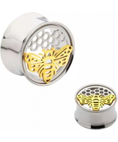 316L Stainless Steel Gold PVD Cut Out Bee and Honeycomb Shape Double Flared Plugs, Sold As Pair 14mm (9/16") $9.71 Body Jewelry