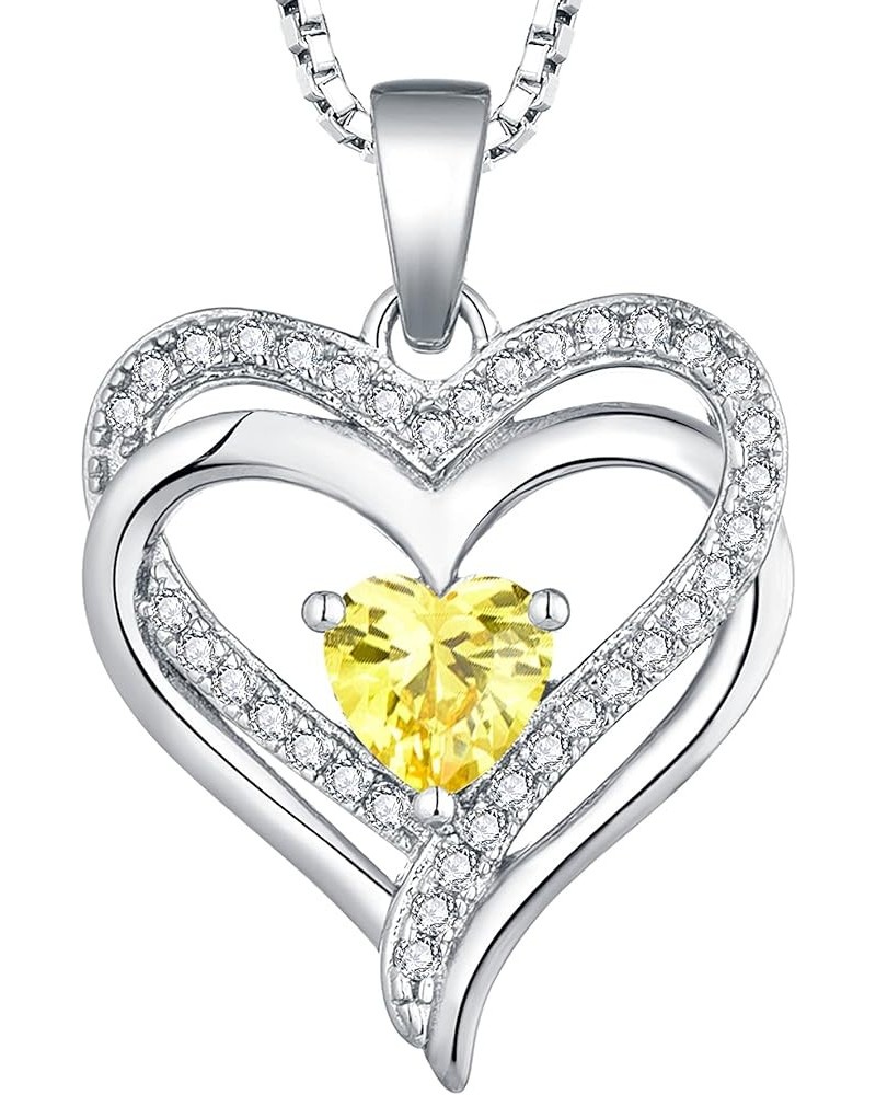 Women's Heart Necklace Sterling Silver Double Love Heart Pendant Cubic Zirconia Jewelry 11-topaz-Nov $31.20 Necklaces