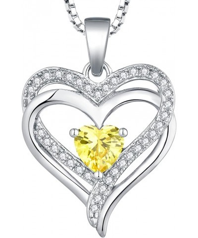 Women's Heart Necklace Sterling Silver Double Love Heart Pendant Cubic Zirconia Jewelry 11-topaz-Nov $31.20 Necklaces