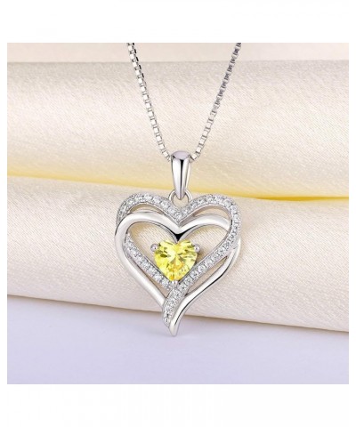 Women's Heart Necklace Sterling Silver Double Love Heart Pendant Cubic Zirconia Jewelry 11-topaz-Nov $31.20 Necklaces