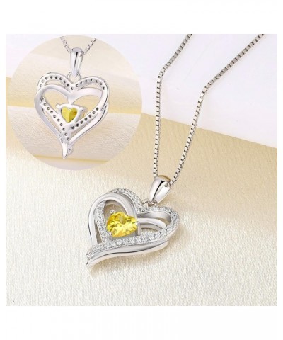 Women's Heart Necklace Sterling Silver Double Love Heart Pendant Cubic Zirconia Jewelry 11-topaz-Nov $31.20 Necklaces