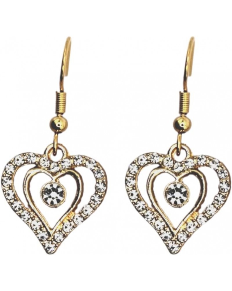 Rhinestone Heart Earrings Gold Silver Drop Dangle | Trendy Womens Accessories | Valentine's Day Gift | Bling Jewelry Gold Cen...