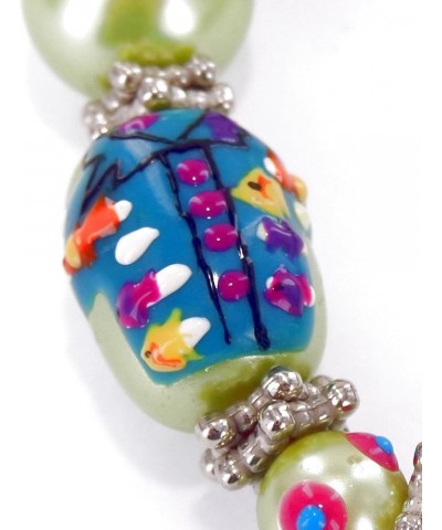 Women Stretch Bracelet/Hand Painted Hula Girl, Coconut Tree, Flamingo & Tropical Fish Pearlized Glass Beads /13x18MM / Bracel...