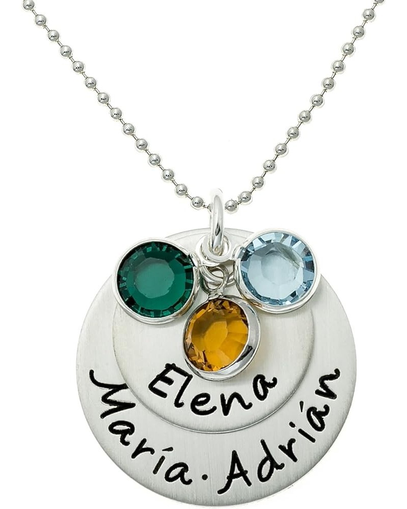 Loving Names Personalized Sterling Silver Charm Necklace. Customize with up to 3 names and 3 Swarovski Birthstones. Choice of...