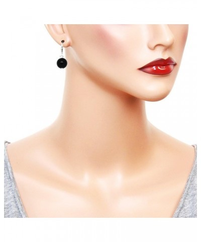 10mm Round Natural Stone Earring High Polished Rhodium Leverback Black Onyx $7.14 Earrings