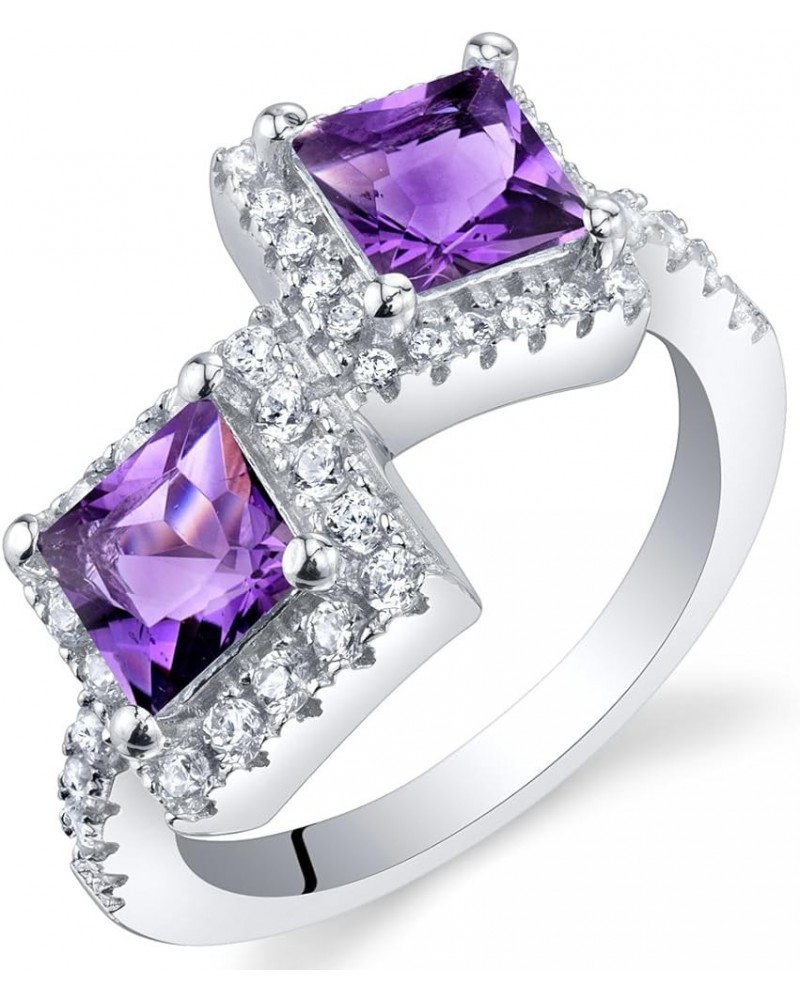 Forever Us Two Stone Sterling Silver Princess Cut Halo Ring Sizes 5 to 9 in Various Gemstones Amethyst $20.25 Rings