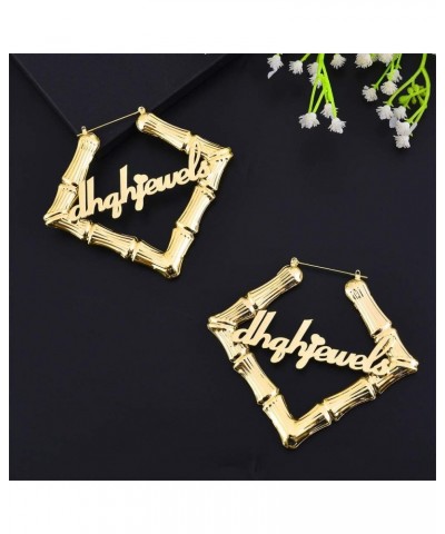 Custom Name Earrings Personalized Bamboo Hoop Earrings 18K Gold Plated Customize Earrings for Women Girls Hip-Hop Fashion Jew...