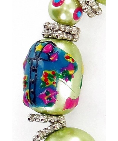 Women Stretch Bracelet/Hand Painted Hula Girl, Coconut Tree, Flamingo & Tropical Fish Pearlized Glass Beads /13x18MM / Bracel...