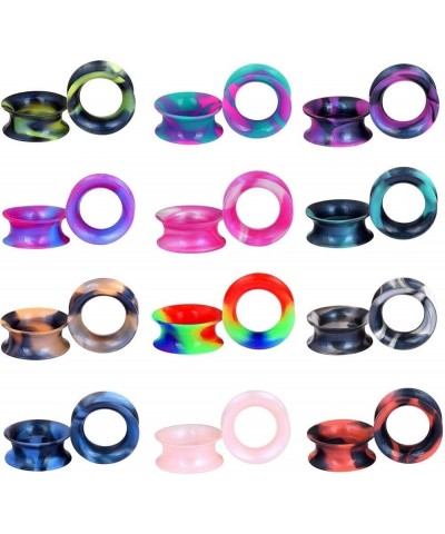 12-38 Pairs Silicone Ear Tunnels Plugs Colorful Soft Flexible Hollow Saddle Silicone Gauges Ear Piercing Jewelry 2g-1 inch 12...