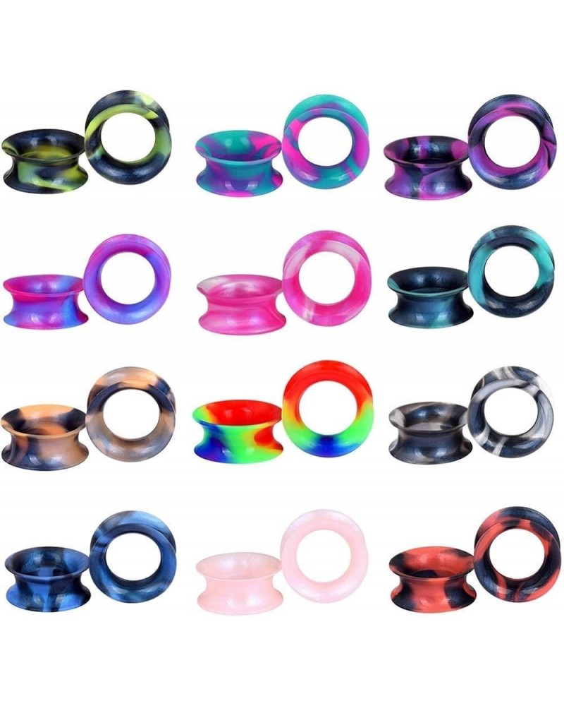 12-38 Pairs Silicone Ear Tunnels Plugs Colorful Soft Flexible Hollow Saddle Silicone Gauges Ear Piercing Jewelry 2g-1 inch 12...