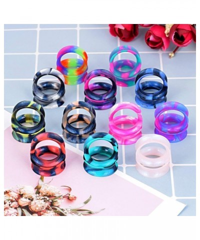 12-38 Pairs Silicone Ear Tunnels Plugs Colorful Soft Flexible Hollow Saddle Silicone Gauges Ear Piercing Jewelry 2g-1 inch 12...