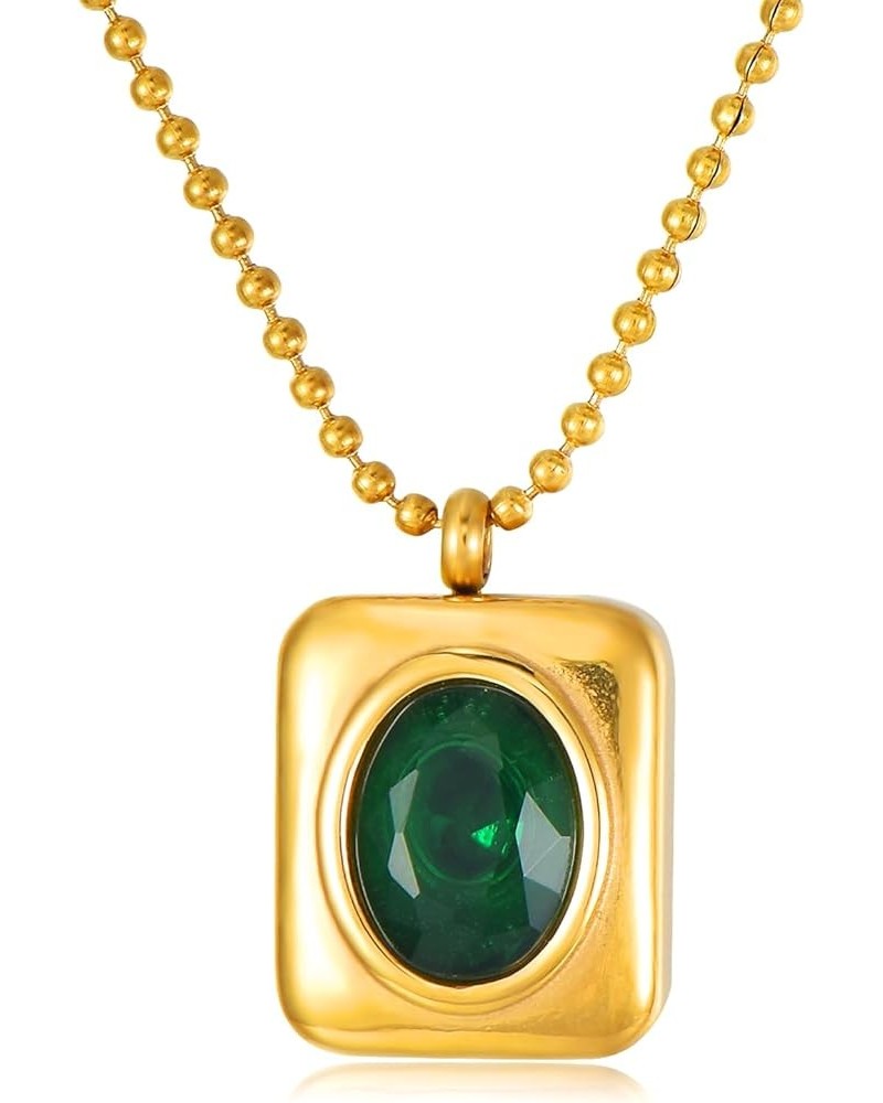 Emerald Necklaces for Women Agate Necklace 18k Gold Plated Square Pendant Dainty Green Crystal Jewelry Anniversary Christmas ...