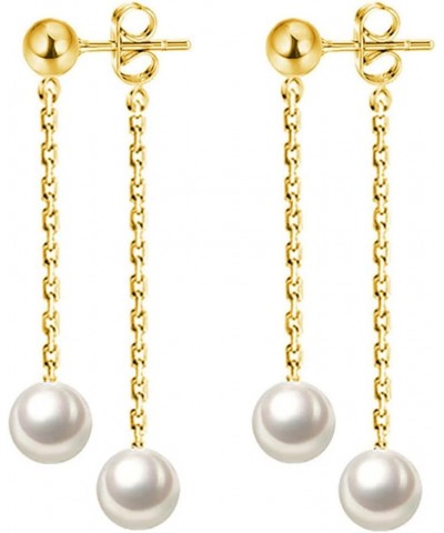 Solid 925 Sterling Silver Pearl Dangle Earrings Chain Drop for Women Girls Pearl Chain Dangle Earrings Tassel B-Yellow $9.00 ...