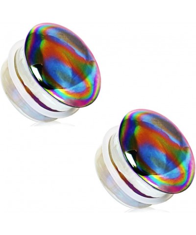 Glass Aurora Rainbow Single Flare Plug Gauges with Clear Silicone O-Ring, Sold as a Pair 22mm (7/8") $9.33 Body Jewelry