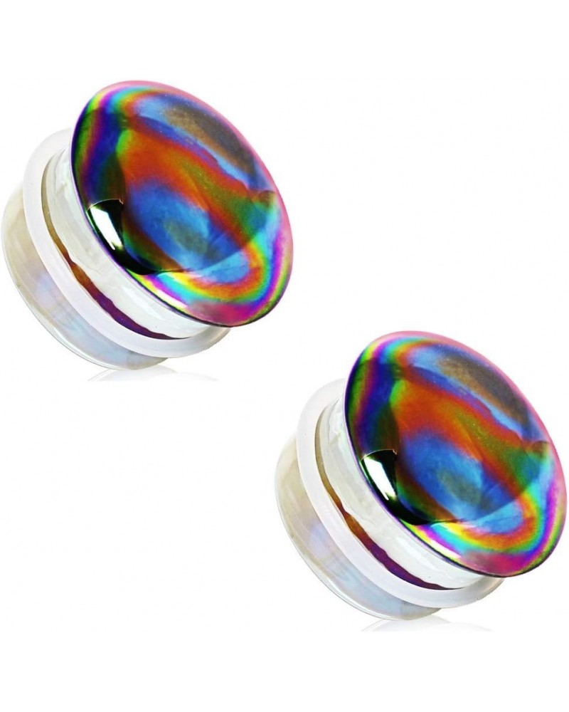 Glass Aurora Rainbow Single Flare Plug Gauges with Clear Silicone O-Ring, Sold as a Pair 22mm (7/8") $9.33 Body Jewelry