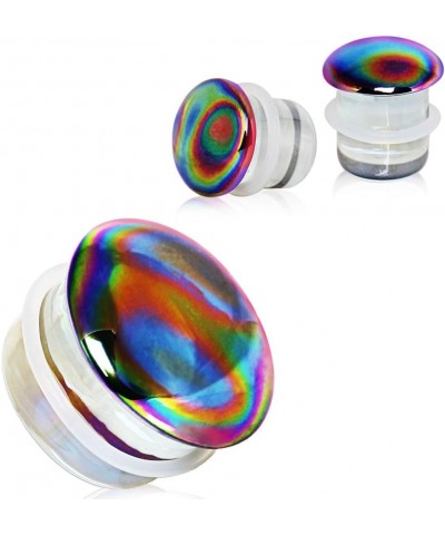 Glass Aurora Rainbow Single Flare Plug Gauges with Clear Silicone O-Ring, Sold as a Pair 22mm (7/8") $9.33 Body Jewelry