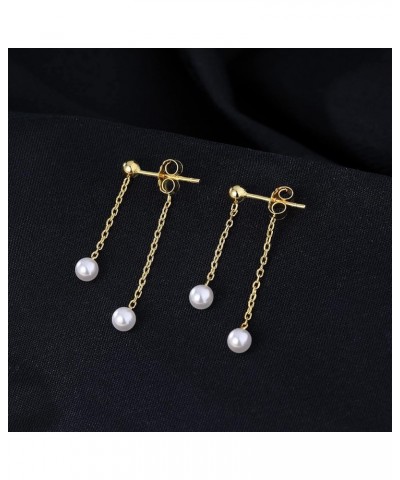 Solid 925 Sterling Silver Pearl Dangle Earrings Chain Drop for Women Girls Pearl Chain Dangle Earrings Tassel B-Yellow $9.00 ...