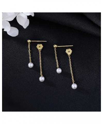 Solid 925 Sterling Silver Pearl Dangle Earrings Chain Drop for Women Girls Pearl Chain Dangle Earrings Tassel B-Yellow $9.00 ...