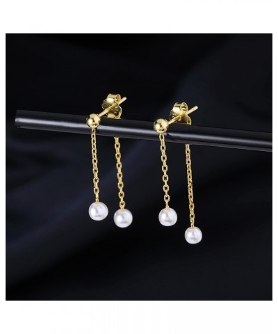 Solid 925 Sterling Silver Pearl Dangle Earrings Chain Drop for Women Girls Pearl Chain Dangle Earrings Tassel B-Yellow $9.00 ...